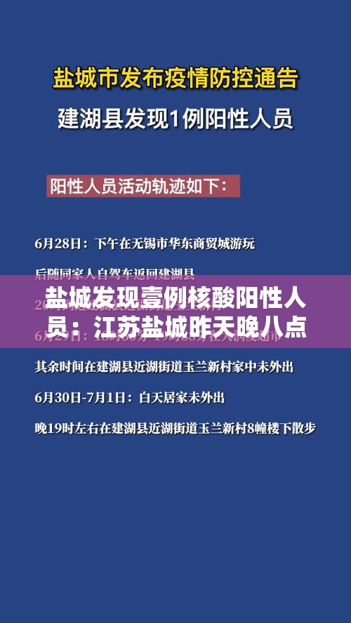 盐城发现壹例核酸阳性人员：江苏盐城昨天晚八点有什么通告发布