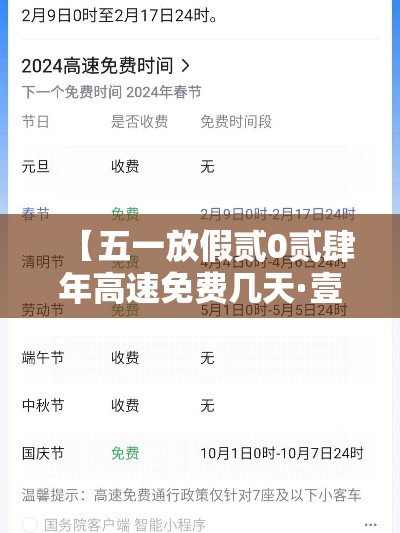 【五一放假贰0贰肆年高速免费几天·壹0月壹日几点上高速免费】